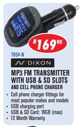Dixon MP3 FM Transmitter With USB & SD slots And Cell Phone Charger T854-N