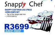 Snappy Chef Cast Iron Cas 3 Piece + Grid + Knife Set
