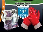 Glove Candy Stripe/ PVC Knit Wrist-Per Pair