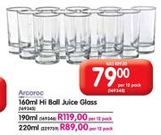 Arcoroc 220ml Hi-Ball Juice Glass-Per 12 Pack