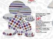 Charlotte Dot Or Stripe Rice Bowl, Cereal Bowl Or Cup & Saucer-Each