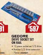 Gedore Drive Socket Set On Rail-12pcs