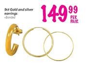 9Ct Gold And Silver Earrings-Per Pair