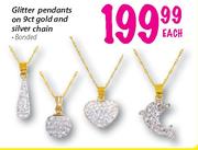 Glitter Pendants On 9Ct Gold And Silver Chain-Each