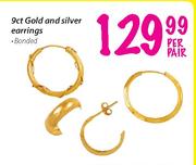 9Ct Gold And Silver Earrings-Per Pair