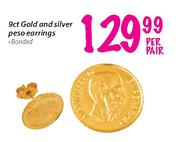 9Ct Gold And Silver Peso Earrings-Per Pair
