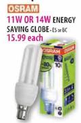 Osram 11W Or 14W Energy Saving Globe-ES Or BC Each