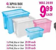 Apha Box-30L (Pink,Blue Or Clear) Each 
