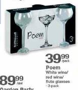 Poem White Wine/Red Wine Flute Glass-3-Pack Per Stel