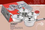 Prochef Stainless Steel Cookware Set With Glass Stainless Steel Lids-8-Piece Per Set