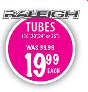 Raleigh Tubes (16",20",24" or 26") Each