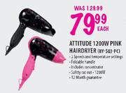 Attitude Pink Hairdryer (BY-503-PC)-1200W Each