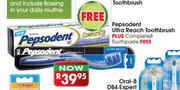 Pepsodent Ultra Reach Toothbrush Plus Complete8 Toothpaste Free