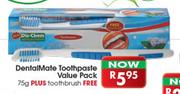 Dentalmate Toothpaste Value Pack 75g Plus Toothbrush Free