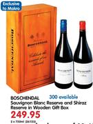 Boschendal Sauvignon Blanc Reserve And Shiraz Reserve In Wooden Gift Box-2X750ml