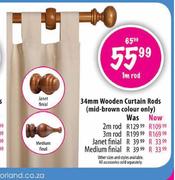 34mm Wooden CUrtain Rods-2m rod