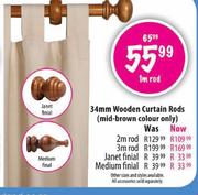 34mm Wooden CUrtain Rods-1m rod