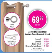 25mm Stainless Steel Curtain Rod (Brushed Silver)-3m