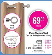 25mm Stainless Steel Curtain Rod (Brushed Silver)-2m