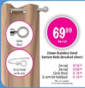 25mm Stainless Steel Curtain Rod (Brushed Silver) U-Arm For Holdback