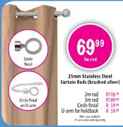 25mm Stainless Steel Curtain Rod (Brushed Silver) Circle Finial 