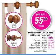 34mm Wooden Curtain Rods Medium Finial