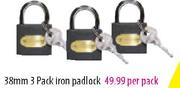 Stramm 3 Pack Keyed Iron Padlock-38mm