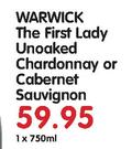 Warmick The First Lady Unoaked Chardonnay Or Cabernet Sauvignon-750ml
