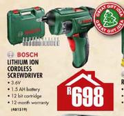 Bosch Lithiumion Cordless Screw Driver-3.6V