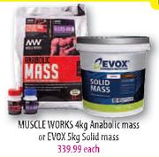 Muscle Works 4Kg Anabolic Mass or Evox 5Kg Solid Mass - Each