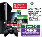Xbox 360 250GB Console+Halo 4+Tomb-Raider+1 Month Live Voucher