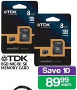 TDK 8GB Micro SD Memory Card-Each
