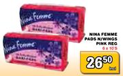 Nina Femme Pads N/Wings Pink Reg-6 x 10's