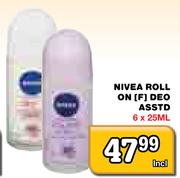 Nivea Roll On [F] Deo Asstd-6 x 25ml
