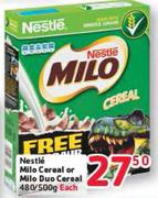 Nestle Milo Cereal Or Milo Duo Cereal-480/500g Each