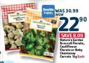 Nature's Garden Breccoli Florets, Cauliflower Florets or Baby Chantenay Carrots-1kg Each