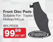 Femo Front Disc Pads Suitable For: Toyota Hi-Ace/Hi-Lux-Per Set 