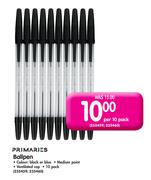 Primaries Ballpen Colour:Black Or Blue  Medium Paint Ventilated Cap-10's Pack