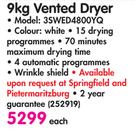 Whirlpool 9kg Vented Dryer 3SWED4800YQ