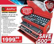 Ampro 123-Pce 1/4" & 1/2" Dr.Professional 3-Drawer Tool Chest-Per Set