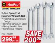 Ampro 5-Pce Open End Ratchet Wrench Set-Per Set