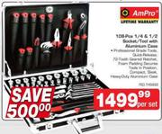 Ampro 108-Pce 1/4 & 1/2 Socket/Tool With Aluminium Case-Per Set