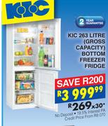 KIC 263 Litre (Gross Capacity) Bottom Freezer Fridge