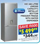 KIC 346 Litre (Gross Capacity) Metallic Bottom Freezer Fridge With Water Dispenser