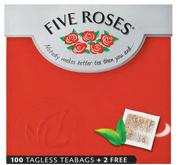 Five Roses Tagless Teabags-6x100's + Free2's Pack
