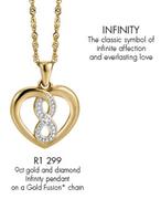 9ct Gold And Diamond Infinity Pendant On A Gold Fusion Chain