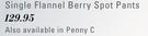 Shelley Sleepwear Single Flannel Berry Spot Pants
