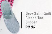 Grey Satin Quilt Closed Toe Slipper