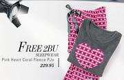 Free 2BU Sleepwear Pink Heart Coral Fleece PJs
