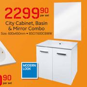 City Cabinet,Basin & Mirror Combo BSCIT600CBMW-600x450mm